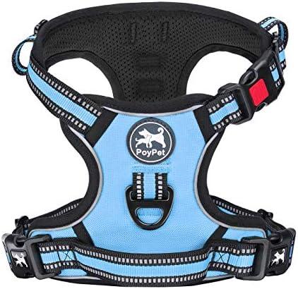 PoyPet Dog Harness No Pull, Reflective Vest Harness with Front & Back 2 Clips and Easy Control Handle for Small Medium Large Dog (XS, Black)