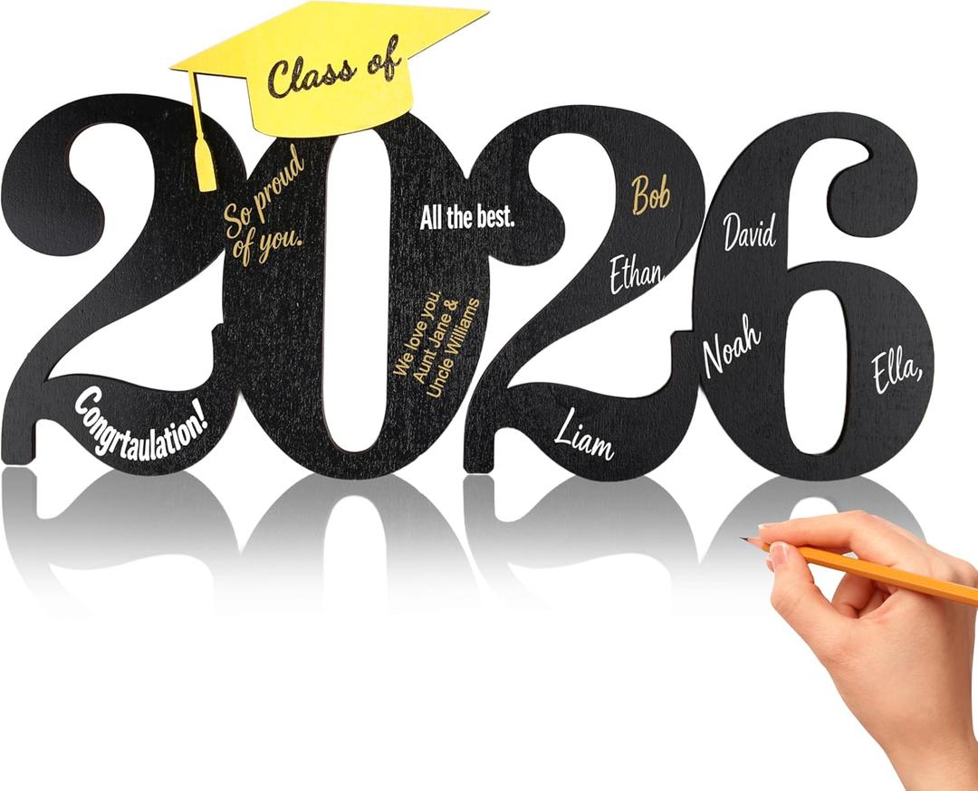 2026 Graduation Decorations - Wooden 2026 Graduation Guestbook Sign, 2026 Graduation Signature Board Signs, 2026 Graduations Decorations for Graduations Party Photo Props Guest Book for High School College