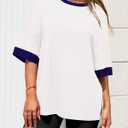 3 x BTFBM Womens Oversized T Shirts Dressy Casual Short Sleeve Summer Tops Crew Neck Color Block Blouse Loose Fit Basic Tee (White, L)
