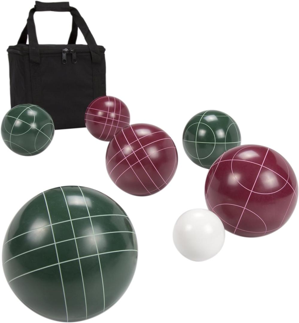 Bocce Ball Set Regulation Size - Lawn Game for Backyard or Beach - Includes Red and Green Bocce Balls, Pallino, and Carrying Case by Trademark Games