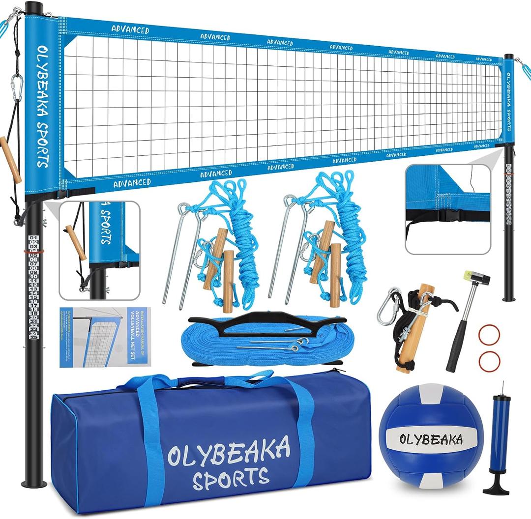 Professional Outdoor Volleyball Net Set for Backyard Beach with 1.7" Aluminum Poles, 45-ply HDPE Net, PU Volleyball and Pump, Boundary Line, Large Carry Bag - Anti-sag & Easy Setup, 32ft