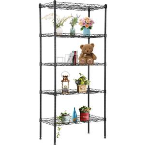 FDW 5 Tier 22L x 12W x 48H Pantry Shelves Adjustable Storage Rack Metal Shelf NSF Shelving Units for Kitchen Garage Small Places Commercial, Black, 221248