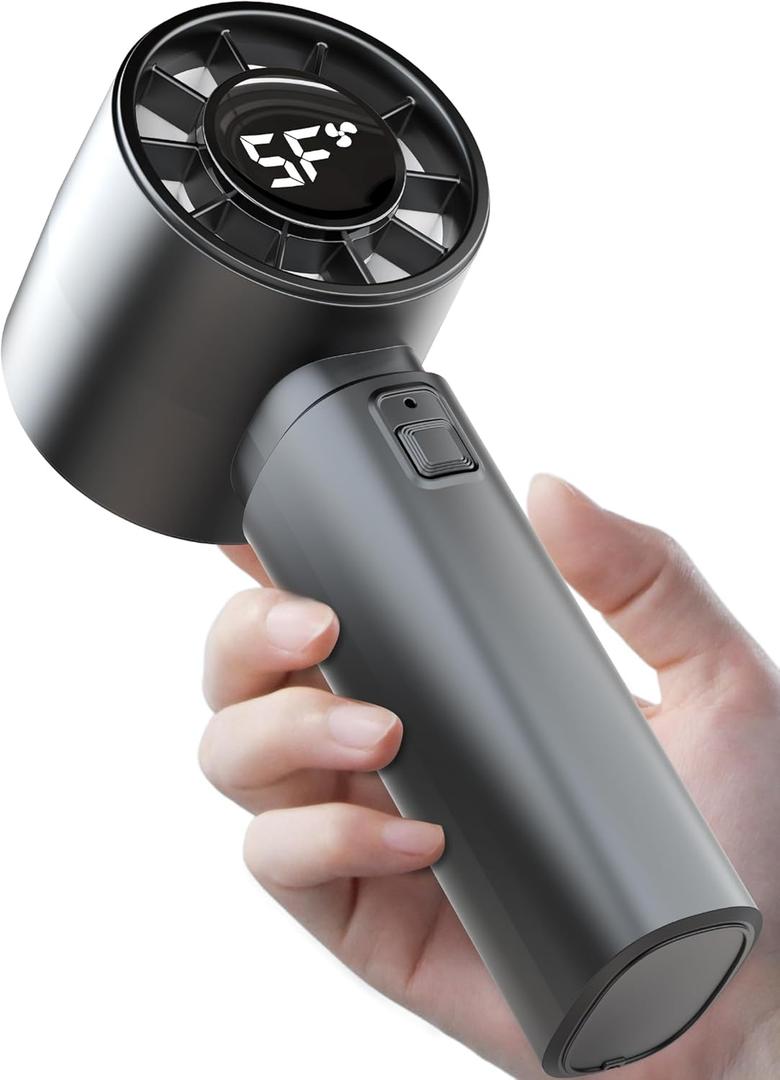 Portable Handheld Fan with Digital Display,High Speed 10000 RPM USB Rechargeable Mini Personal Fan, 4000mAh Battery, Hand Held Cooling for Travel/Camping/Outdoor - Grey (Ideal Gift for Women & Men)