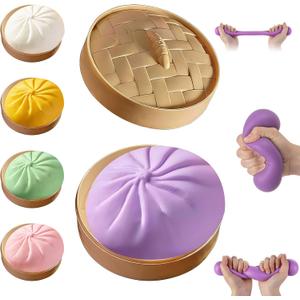 Dumpling Squishy,Giant Glitter Dumpling,Mystery Squishy Dumplings Box,Jumbo Squishy Toy with Steamer Box,Soft Squeeze Decompression Dough,Easter Basket Stuffers (Purple)