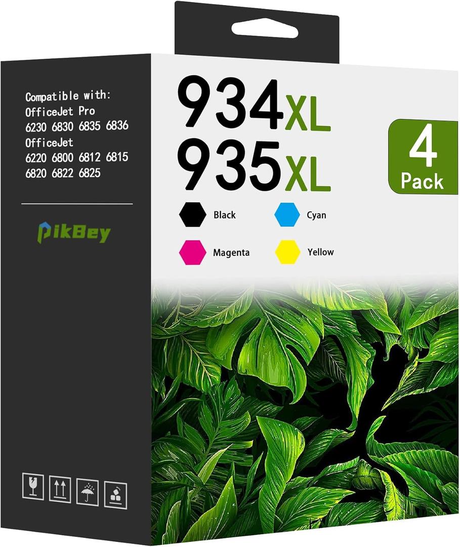 934XL 935XL Black/Color Ink Cartridges Combo Pack (4-Pack, Black/Cyan/Magenta/Yellow) Replacement for HP 934XL 935XL Work with OfficeJet Pro 6830 6835 6836 6230 6220 6812 Printer