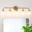 Daunton 5-Light Vintage Vanity Light, Brushed Brass Vanity Lighting, Elegant Bathroom Lighting Fixtures Over Mirror, Bathroom Vanity Light with Clear Glass Shade, Gold Wall Sconce for Bedroom, 31.5in
