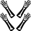 2 Pairs Black Skeleton Gloves, Day of The Dead Ghost Full Finger Bones Accessories for Halloween Cosplay Parties (BLACK, Long)