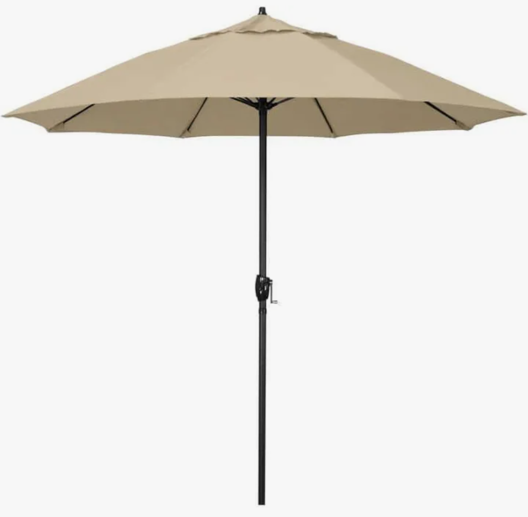 California Umbrella 7.5' Round Sunbrella Aluminum Outdoor Deck, Pool or Patio Umbrella, Crank Lift, Auto Tilt, Bronze Pole, Antique Beige