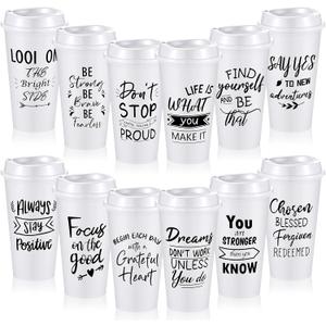 10 Pcs Bulk Inspirational Gifts for Employee Coworkers Staff Teammate, 16oz Reusable Plastic Coffee Cups with Positive Sayings, Housekeeping EVS DSP Week Appreciation gifts (White)