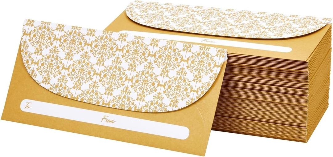 Juvale Money Envelopes for Cash - Cash Gift & Money Saving Envelopes - Secure Adhesive Seal & Floral Design - 7 x 3 In, Gold, 100 Pack
