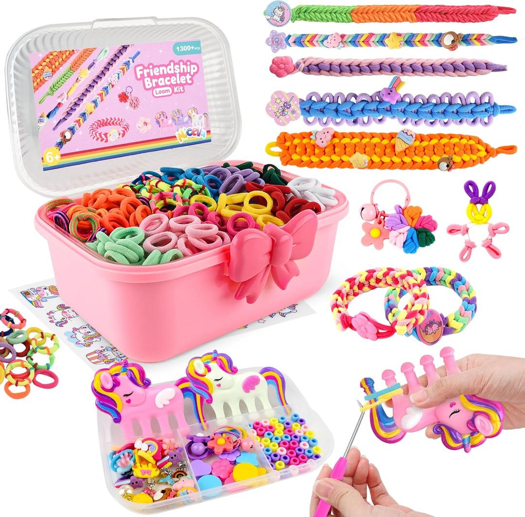 Rubber Band Bracelet Kit for Kids Girls Ages 6-12, 1300+ PCS DIY Craft Kits with 2 Weaving Comb & Organizer, Weaving Loom Kit Toys, Christmas Birthday Valentine Gifts for 7 8 9 10 11 12 Year Old