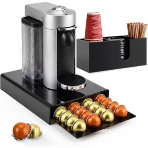 Coffee Pod Drawer Organizer with Black Station Organizer Compatible with Nespresso Vertuo Acrylic Coffee Capsule Holder Drawer Machine Accessories 40 Pods