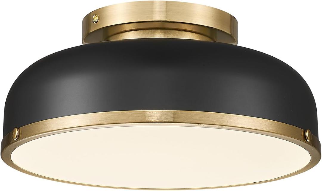 Kudos Ceiling Light, 12-inch LED Flush Mount Ceiling Light, Black and Gold Finish, 24W/1100lm Light Fixtures ceiling mount for Living Room, Bedroom, 3000K/3700K/4500K/5100K/6000K Adjustbale, KDCL15-BK