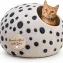 Luxurious Merino Wool Cat Cave - Foldable Hideaway Pod for Indoor Cats - Premium Felt Kitten Pet Enclosure - Covered Cat House for Ultimate Cozy Comfort by Woolygon (White Polka)