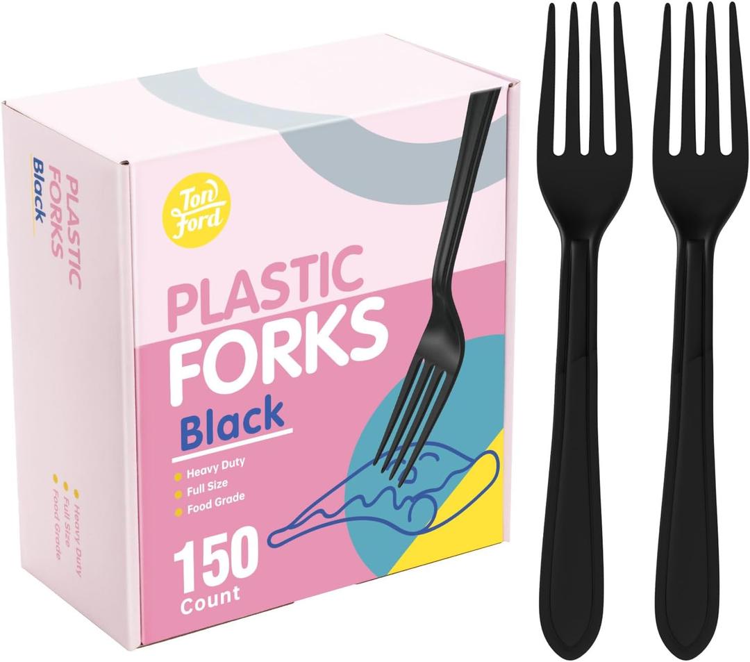 Black Plastic Forks, Disposable Forks Heavy Duty, Heat Resistant Disposable Cutlery for Parties, Picnics, and Everyday Use, Pack of 150