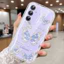 2 x Compatible for Samsung Galaxy A35 5G Case, Pretty Butterfly Print Three-Dimensional Wave Clear Case for Girls Women, Soft Full Package Anti-Fall Cover for Galaxy A35 5G, Water Blue Butterfly