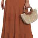 ANRABESS Womens Maxi Skirt Elastic High Waist Swing Tiered A-line Flowy Pleated Boho Beach Vacation Long Skirts (Medium, Rust)