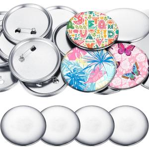 300 Pieces Blank Button Making Supplies Round Badge Parts Metal Pin Badge Kit for Button Maker Machine, Including Metal Shells Back Cover and Clear Film(3 Inch,Silver)
