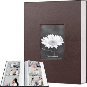 Popotop Photo Album 4x6 300 Photos with Writing Space, Leather Cover Album with Display Picture Window, Photo Book for Wedding Family Baby Gift (Coffee)