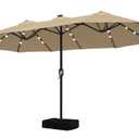 ABCCANOPY 15ft Umbrella Outdoor Patio Solar Lights with Base, Outdoor Double-Sided Rectangle Umbrella for Poolside, Lawn, Backyard (Khaki)