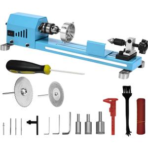 Mini Lathe Wood Lathe Machine Multi-Purpose Type Lathe Milling Cutting Grinding Polishing Professional Table Top Lathe Tool Kit