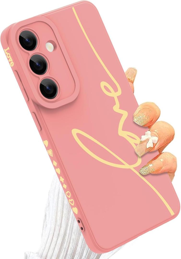 MOWIME for Samsung Galaxy S25 Plus Case, Back Cute Plating Love Letter Pattern with Anti-Fall Lens Cameras Protection Soft TPU Shockproof Phone Cases for Women Girls-Pink