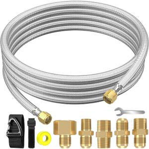 Upgraded 12Feet High Pressure Braided Propane Hose Extension with Conversion Coupling 3/8" Flare to 1/2" Female NPT, 1/4" Male NPT, 3/8" Male Flare for BBQ Grill, Fire Pit, Heater