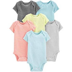 Simple Joys by Carter's Baby 6-Pack Short-Sleeve Bodysuit, Mini Stripe, 0-3 Months
