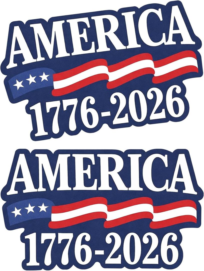 2 Pack 250th Independence Anniversary Stickers 1776-2026 Patriotic USA Flag Vinyl Decal, Waterproof Outdoor Sticker for Car Window, Truck & Laptop (8 x 6 inch)