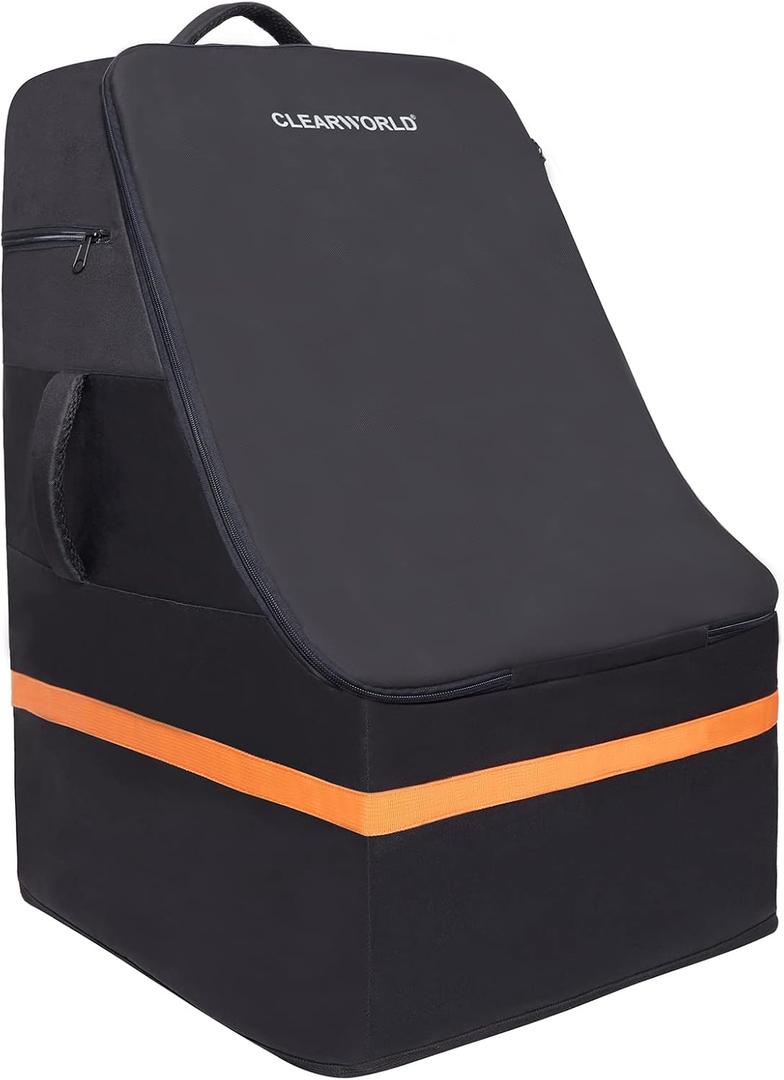 Clearworld Large Car Seat Travel Bag for Airplane - Backpack Cover With Padded Adjustable Shoulder Strap, Airport Gate Check Bag, Fits Infant Carriers & Booster, Black