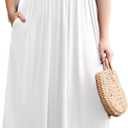 LARACE Women's Plus Size Sleeveless Maxi Dress Casual Crew Neck Pleated Flowy Long Dresses with Pockets (1X, White)