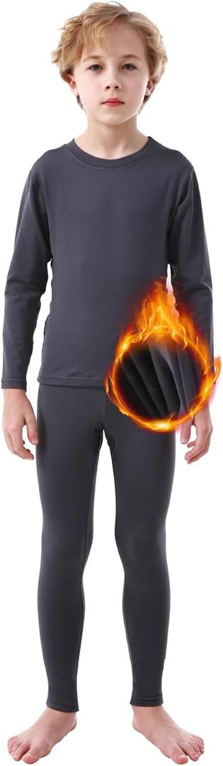 PISIQI Thermal Underwear Set for Boys Long Johns Fleece Lined Set Kids Ultra Soft Base Layer Top Bottom Warm Set for Skiing, S