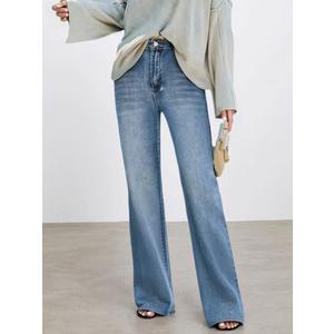 High-Waisted Women's Straight Leg Jeans Vintage Wash Casual Denim Slimming Denim Pants Small