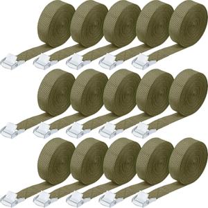 Riakrum 15 Pack 16 Feet Lashing Straps Adjustable Kayaks Tie Down Cam Buckle Straps with Buckles up to 250lbs for Cargo, Luggage, Motorcycles, Truck, Car Roof Rack, Sup Surfboard(Army Green)