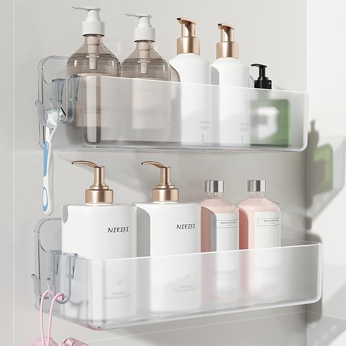 Nieifi Adhesive Wall Shelf, Shower Shelves, Shower Organizer for Bathroom Organization (A-Clear, 2 pieces)