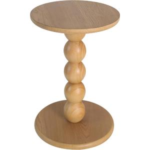 dwellington Small Round Wooden Side Table with Stacked Ball Pedestal Base, 12.4 X17.32 Accent Nightstand for Living Room, Bedroom, Corners (Natural)