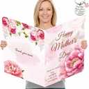 Jumbo Mother's Day Greeting Card for Mom with Envelope - 14x22 Inch Large Pink Floral Card Giant Signature Card from Son Daughter - Big Oversized Guest Book Card for Mother's Day Birthday Gift with Keychain