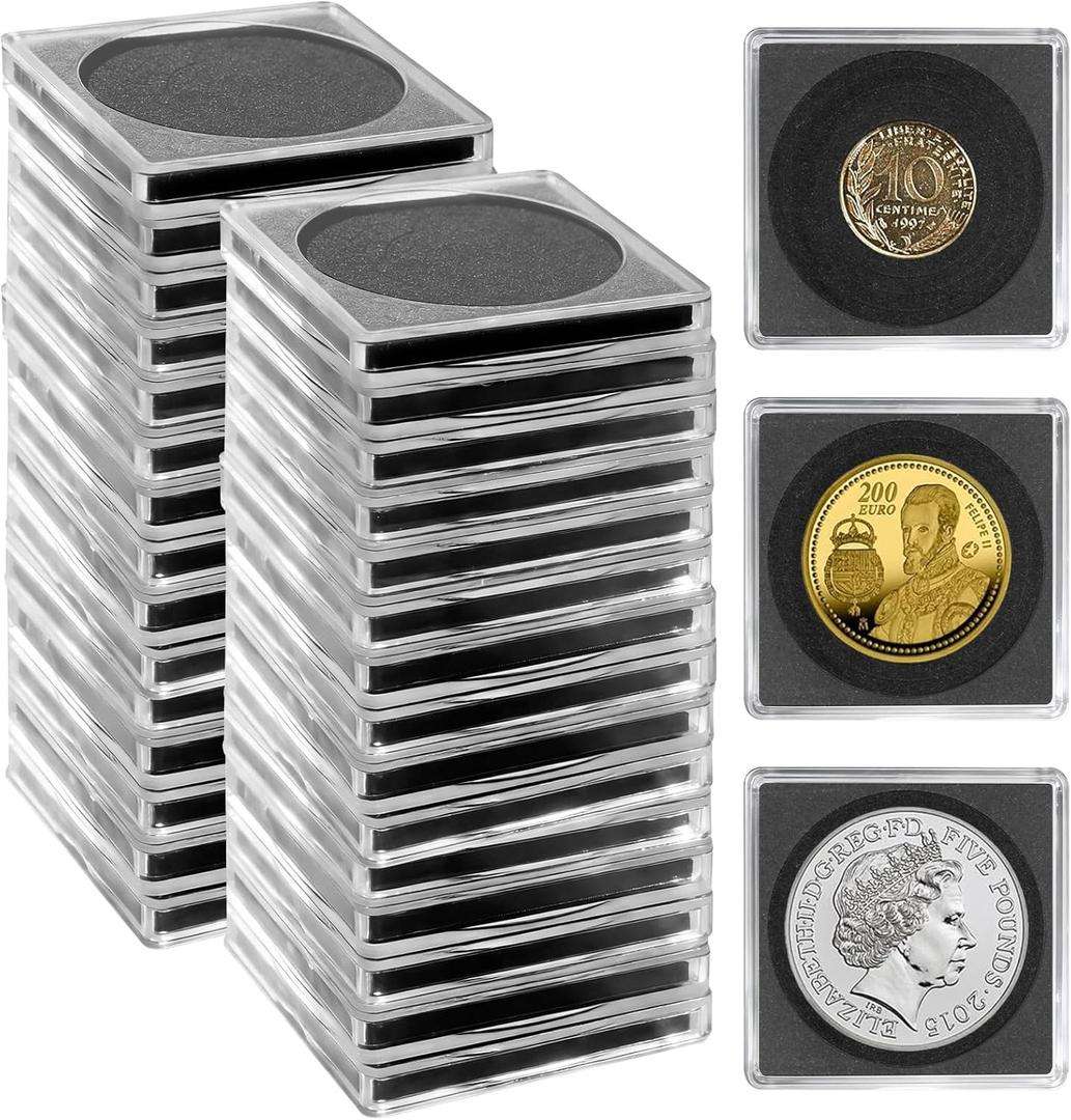 30Pcs Silver Dollar Coin Holders with 5 Sizes Adjustable Gaskets (20/25/30/35/40mm), Clear Coin Cases for Collectors, Protective Coin Collection Supplies
