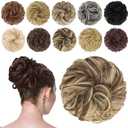 FESHFEN Messy Bun Hair Piece - Wavy Synthetic Chignon Scrunchies for Instant Volume, Elastic Bun Ponytail Hair Extensions Thick Hairpieces for Women, Light Brown & Blonde 1.50 oz