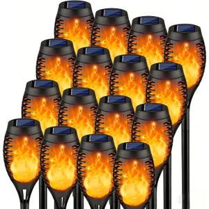 Kurifier 16Pack Solar Torch Lights, Solar Lights Outdoor Waterproof, Flickering Flame Garden Lights Solar Powered, Outdoor Solar Lights for Yard, LED Tiki Torches for Outside Pathway Yard Garden Decor