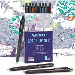 WRITECH Retractable Gel Ink Pens: 0.5mm Fine Point Pen Multicolor No Smear & Smudge for Journaling Sketching Drawing Extra Smooth Writing Non Bleed Silent Click Pen Set 8ct - Assorted Colors (1 Count (Pack of 8))