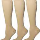 Bestjybt 3 Pairs Compression Socks for Women & Men Circulation 15-20 mmHg Support Socks for Athletic Running Cycling (Large-X-Large, Beige)