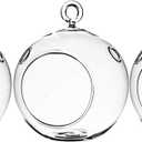 WGV Hanging Terrarium Globe, Width 3", Height 4", DIY Air Succulent Planter, Clear Glass Vase Orb with Flat Bottom, Candle Holder for Windowsill Outdoor Garden Decor, 3 Pieces Bulk