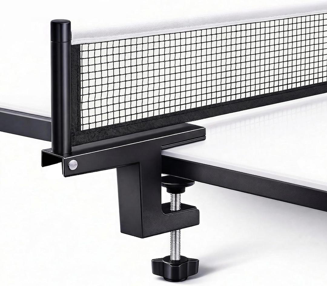 Ping Pong Post Set Table Tennis Net Ping Pong Net with Clamp Professional Training Practice Portable Grip Holder Clip Accessories for Adults & Kids Suitable for Indoor & Outdoor Black/Matte Black