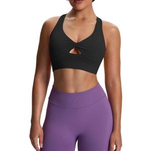 Aoxjox Women's Workout Sports Bras Twist Front Fitness Training Gym Bra Yoga Crop Lola Tank (Black, XL)