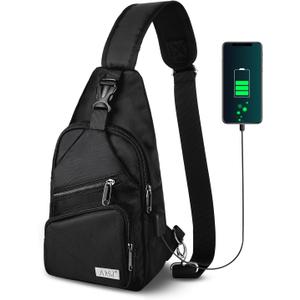 AMJ Crossbody Sling Bag Men Women, Casual Shoulder Backpack, Chest Daypack Satchel for Hiking Travel (Large, Black)