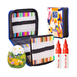 ARTISTRO Dual Tip Acrylic Paint Markers - Artists Drawing Set Easy for All Ages & Levels Acrylic Paint Pens for Fabric, Rocks, Paper, Wood, Canvas, Glass, DIY (Dual Tip Brush + Fine, 72)