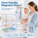 Clear Acrylic Baby Bottle Storage Organizer for Countertop Cabinet, 3 Tiers Adjustable Bottle Storage Station with 2 Removable Dividers & Magnetic Dustproof Door Baby Bottle Drying Rack Large