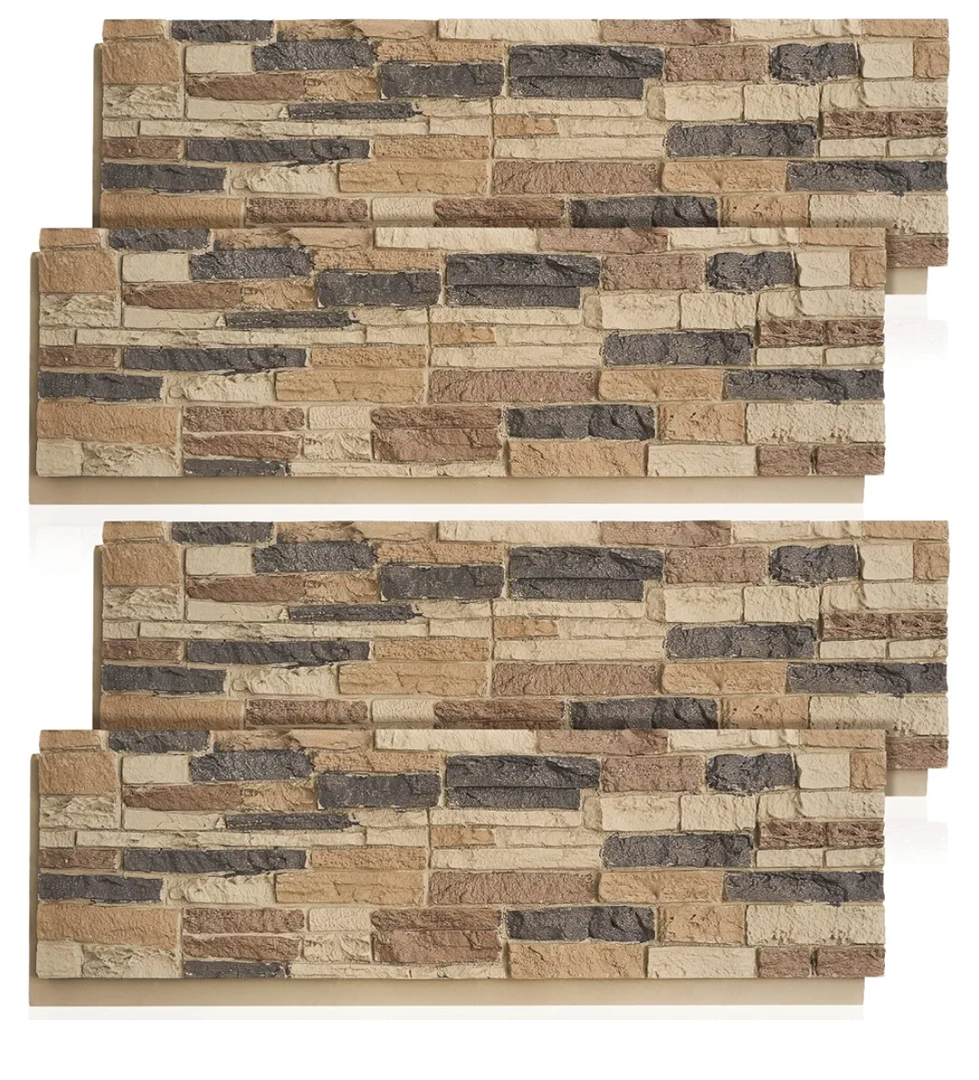 4 Pack Faux Stone Panels Interior 45.6''l x 11.8''h x 0.98''d Faux Siding Panels Exterior Artificial 3D Veneer for Wall Decor Outdoor Home Improvement Projects (PU,Light Brown)