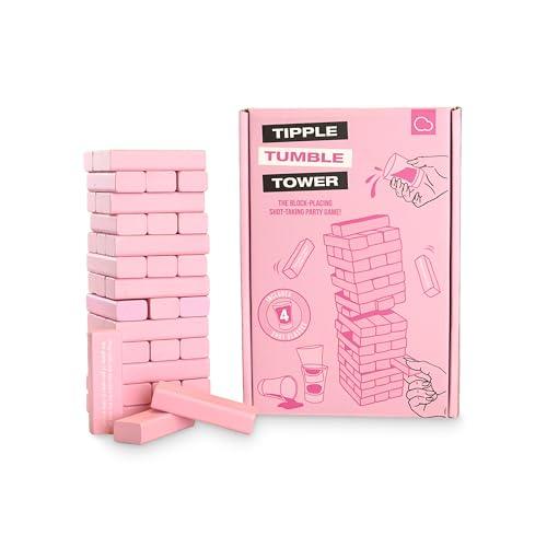 Bubblegum Stuff - Tipple Tumble Tower - The Ultimate Drinking and Dares Block-Stacking Game - Includes 54 Pink Blocks and 4 Shot Glasses